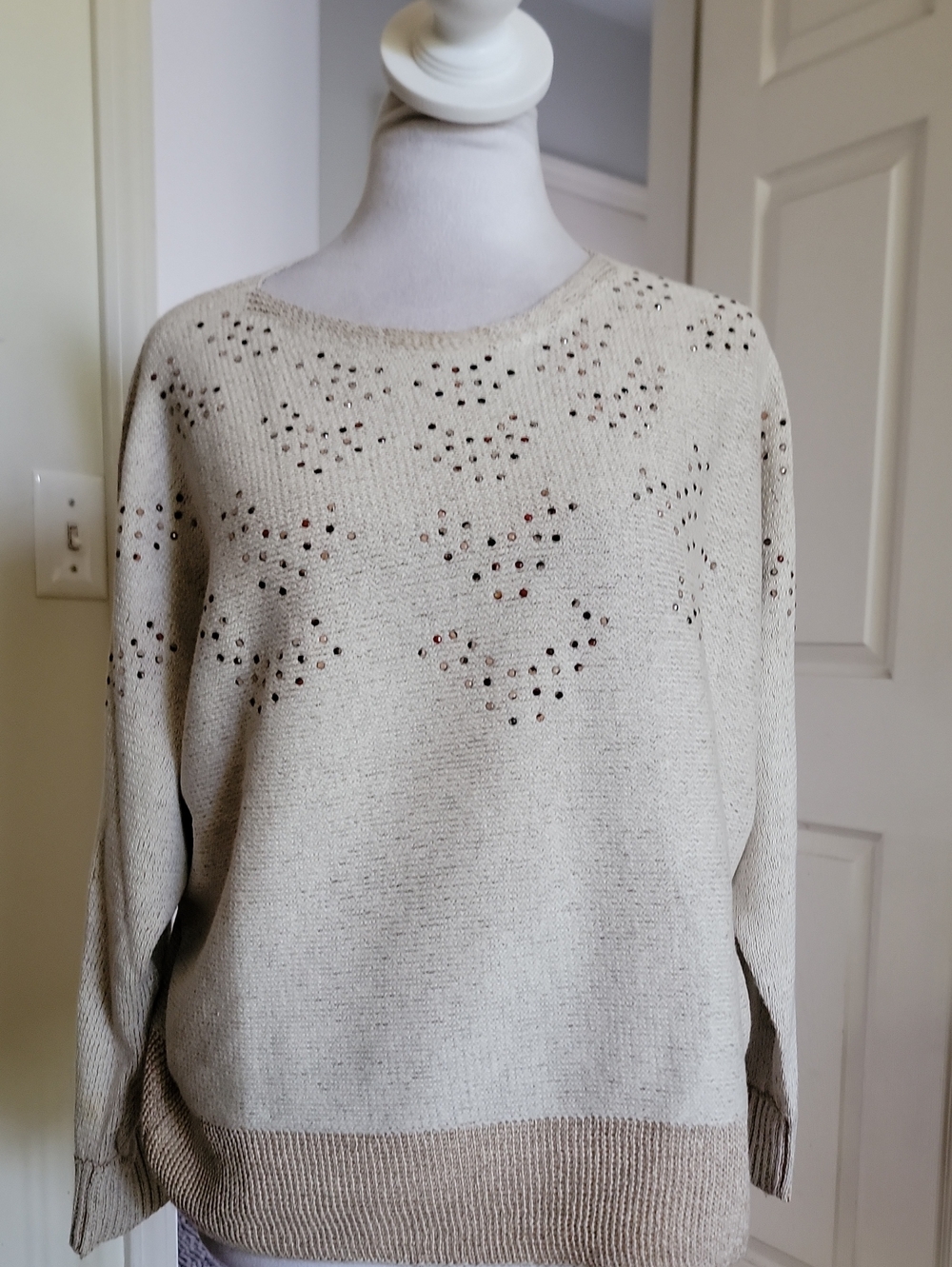 Nic+Zoe Women's Cream Embellished Knit Sweater